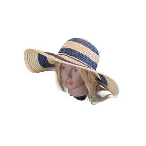 Panama Jack Floppy Wide Brim Paper Braid Straw Sun Hat SPF 50+ Chic Striped